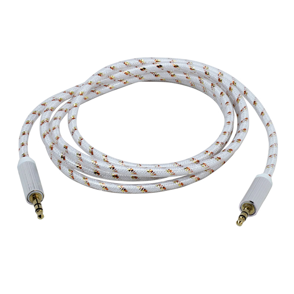 Auxiliary MUSIC Cable 3.5mm to 3.5mm Glossy Braided Wire Cable (White)